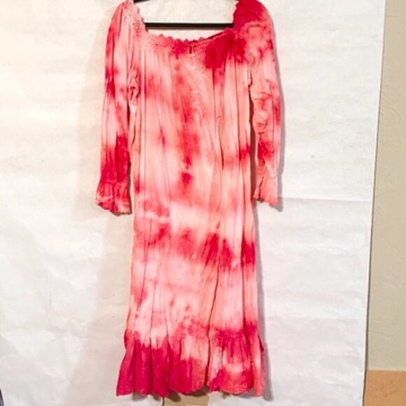 Vintage Victoria's Secret Size Medium Tie Dyed CottageCore Nightgown Prairie Red - Picture 6 of 13